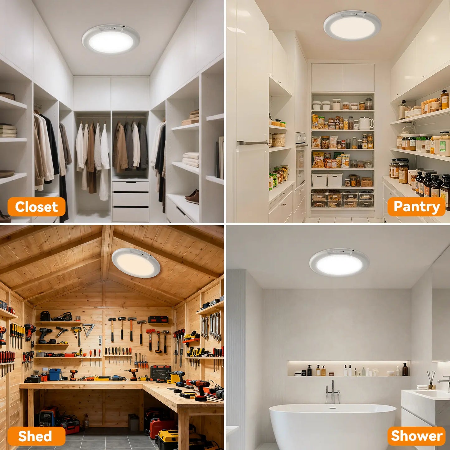 Rechargeable Ceiling Light 2-Pack, 3 Color Modes, Motion Sensor with Remote, Wireless Battery-Operated Magnetic LED Lights for Shower, Closet, Pantry, Shed, Hallway, Porch, Garage
