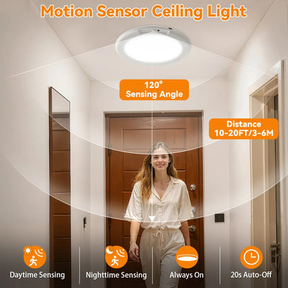 Rechargeable Ceiling Light 2-Pack, 3 Color Modes, Motion Sensor with Remote, Wireless Battery-Operated Magnetic LED Lights for Shower, Closet, Pantry, Shed, Hallway, Porch, Garage
