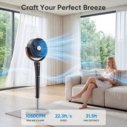 Bedroom Pedestal Fan 120° Omni Oscillation Quiet Standing Fan w/Remote&12H Timer