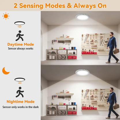 Rechargeable Ceiling Light 2-Pack, 3 Color Modes, Motion Sensor with Remote, Wireless Battery-Operated Magnetic LED Lights for Shower, Closet, Pantry, Shed, Hallway, Porch, Garage