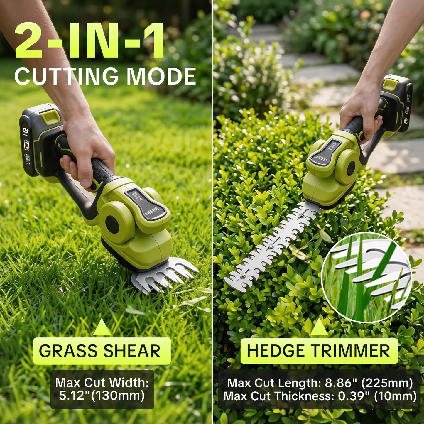 Cordless 2-in-1 Grass Shear & Shrub Trimmer - Comes with 2 × 21V batteries