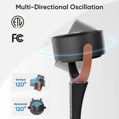 Bedroom Pedestal Fan 120° Omni Oscillation Quiet Standing Fan w/Remote&12H Timer