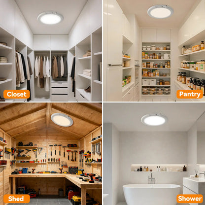 Rechargeable Ceiling Light 2-Pack, 3 Color Modes, Motion Sensor with Remote, Wireless Battery-Operated Magnetic LED Lights for Shower, Closet, Pantry, Shed, Hallway, Porch, Garage