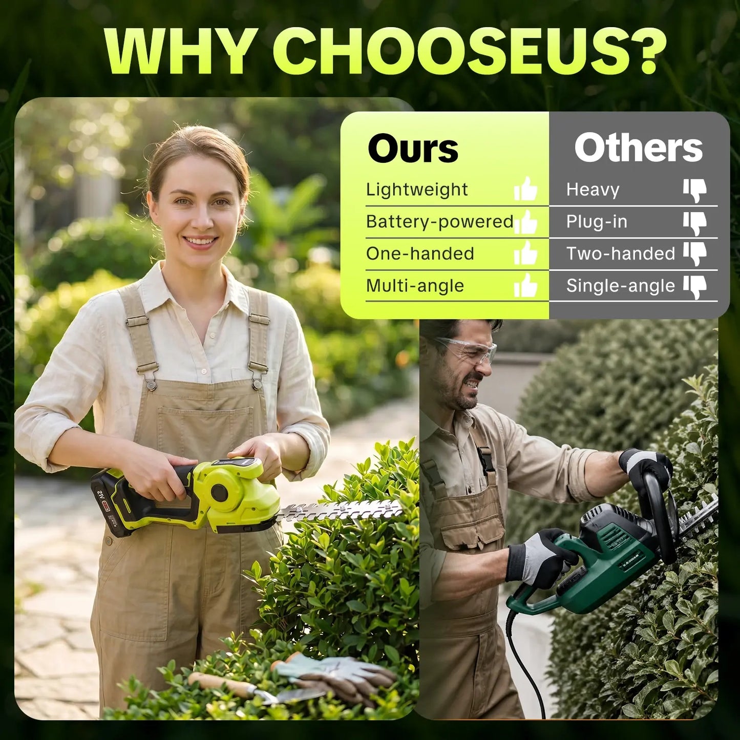 Cordless 2-in-1 Grass Shear & Shrub Trimmer - Comes with 2 × 21V batteries
