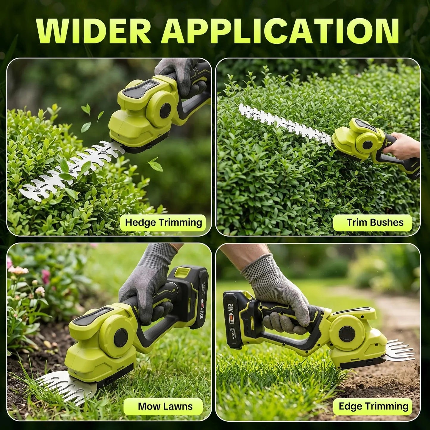 Cordless 2-in-1 Grass Shear & Shrub Trimmer - Comes with 2 × 21V batteries