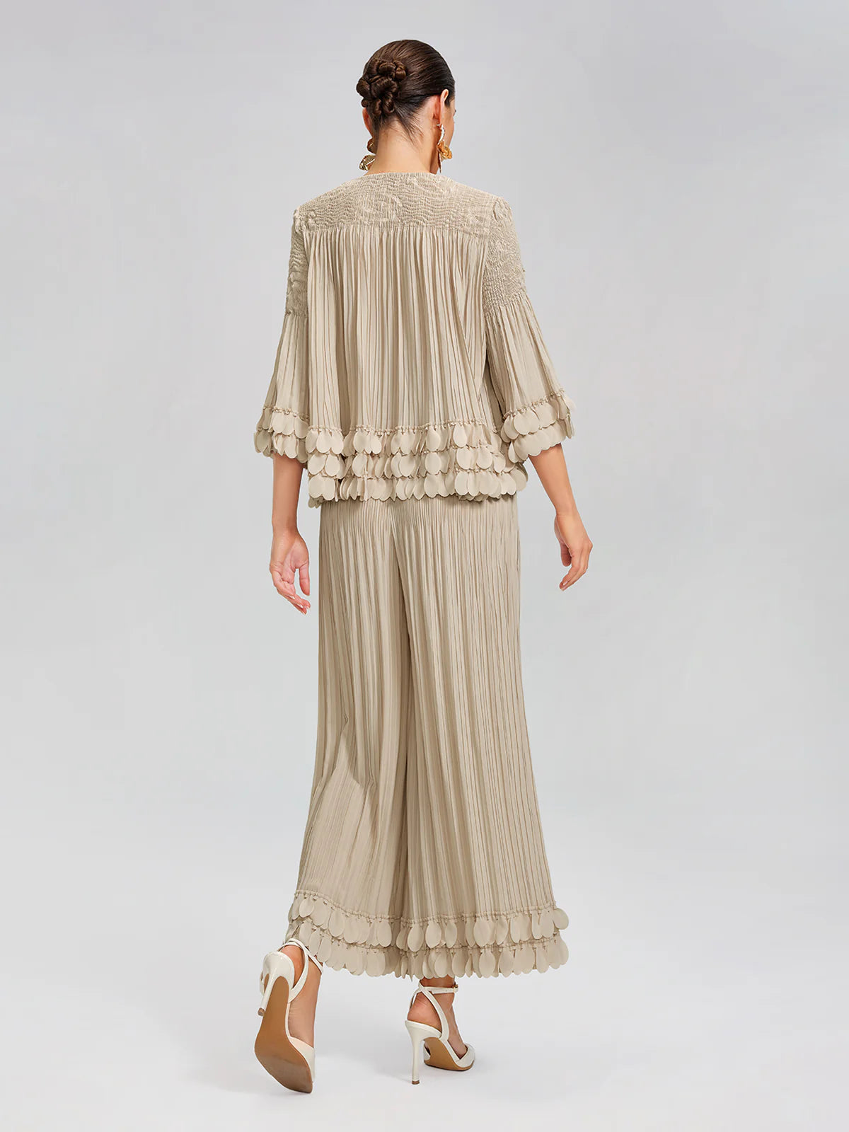 Hand-Stitched Floral Beaded Pleated Set