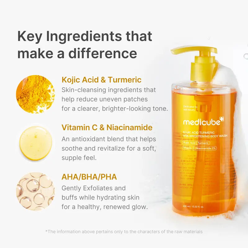 [NEW] [medicube] Kojic Acid Turmeric Vita Brightening Body Wash | For Troubled Skin, Uneven Skin | K-Beauty Gentle Cleanser, Body Wash, Korean Skincare