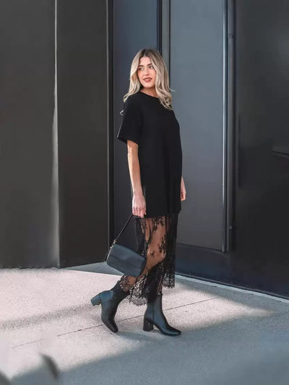 🔥Final 3 Day: 60%OFF✨ Stylish T-shirt and lace maxi skirt